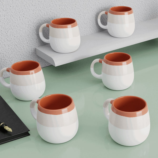 Tritone Brown Brown Ovule Shape Tea Cups Set of 6 - The Earth Store - Cup Sets